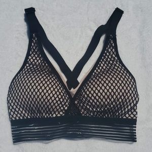 Victoria Sport Victoria's Secret Padded Sport Bra 32C Black Mesh Nude Crisscross